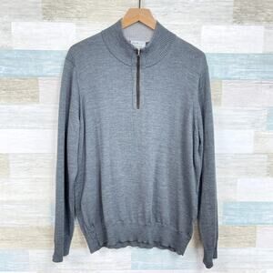 Jack Stone Thomas Dean Extra Fine Merino Wool 1/4 Zip Sweater Gray Mens Large